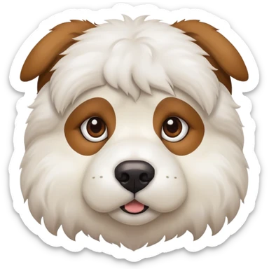 This is a big, fluffy dog with a white and brown face who got way too close to the camera,  sticker