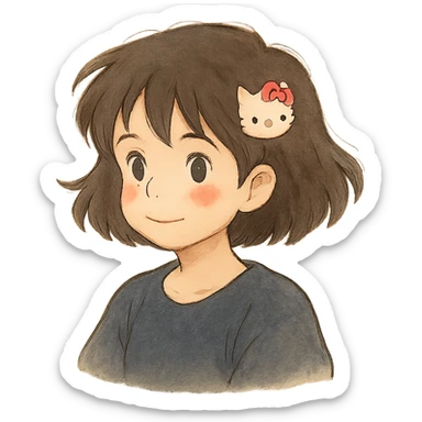 Hello Kitty hair pin, soft shading, gentle colors, whimsical look sticker