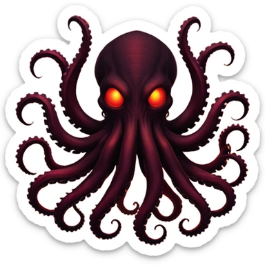 Large dark silhouette of a monster with multiple tentacles against a glowing red sky. sticker