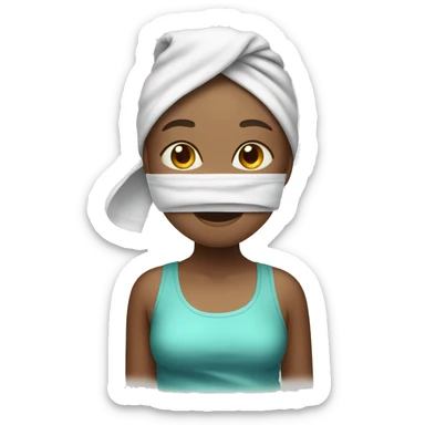 Girl with towel on head and face mask on sticker