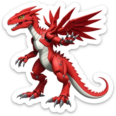  Cool Edgy Red Digimon-Fakemon-Guilmon-Velociraptor-Dragon-Mecha full body  sticker