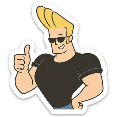 johnny bravo cartoon character, winking and giving a thumbs up, cartoon style sticker