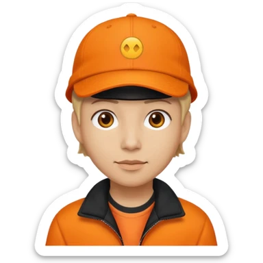 Kindly Keyin, Male YouTuber with orange cap, orange shirt, black jacket sticker