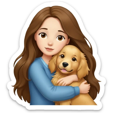Brunette girl long hair, hugging her Golden Retriever sticker