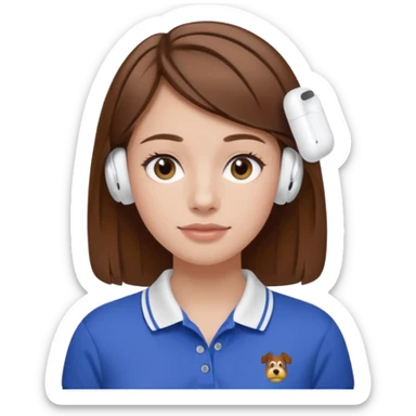 Girl with brown hair with airpods wearing a wegmans polo sticker