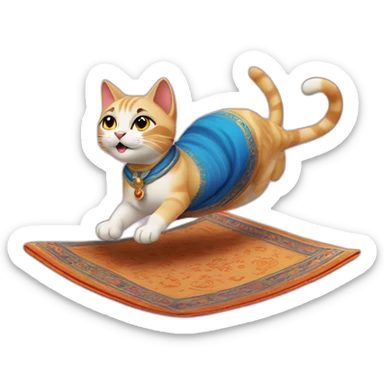 cat on a flying carpet like alladin sticker
