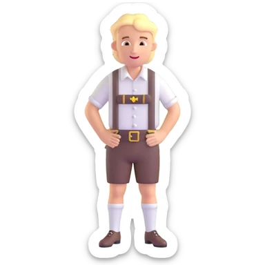 German person in Bavarian lederhosen shrugging with Sicily landscape in background sticker