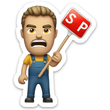 ANGRY MAN HOLDING A STOPSIGN sticker