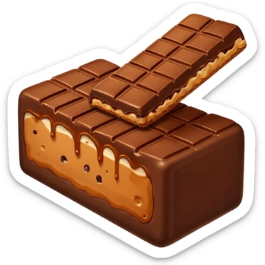 Create a cartoon-style Mars bar with gooey caramel stretching playfully. sticker