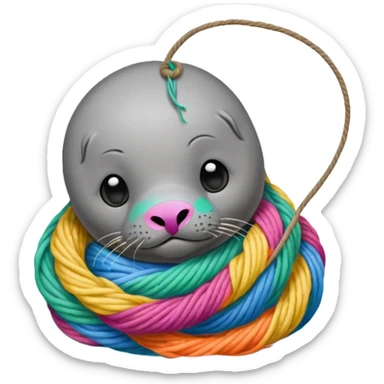 Realistic Seal (That you see his hole body) Stauck with his head in a fishing yarn in the ocean, with much colourful plastic floating around it sticker