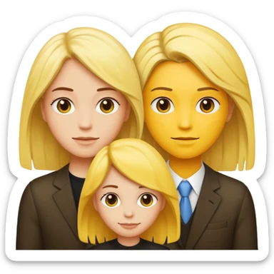 three people, all yellow emoji skin color but different hair colors next to each other  sticker