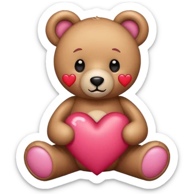 Teddy bear with pink and red hearts around sticker