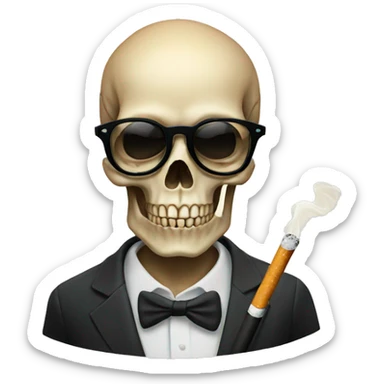 Skull in glasses with a cigarette sticker