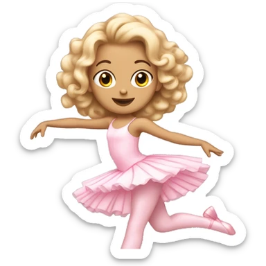 coquette white dancing girl with curly beige hair and pink ballerina dress  sticker