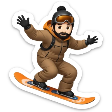 big round super harry guy snowbording down mountain haryyer more hair on his bcak and face make his hair black sticker