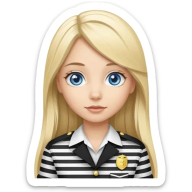 blue eyes blonde girl IN VERTICLE BLACK AND WHITE STRIPES UNIFORM LONG HAIR sticker