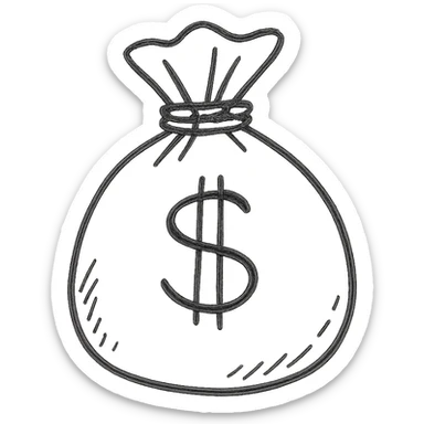 hand drawn outlined money bag icon sticker