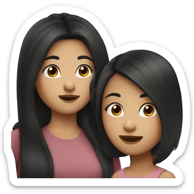 Girl with long black hair kissing girl with short brown hair sticker