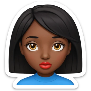 Dark skin gurl with black hair, big lips m, dark brown eye, octagon face shape and chinky eyes  sticker