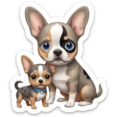 Gray and tan Merle blue eyed Frenchie with black and tan chihuahua as best friends sticker