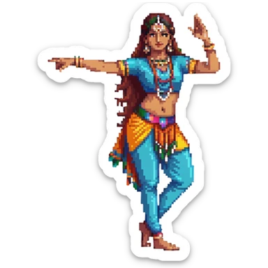 Indian dancer with expressive hand gestures, bright costume sticker