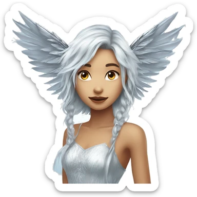 big wings, silver, feather, icy ,snowflake, Beautiful, fairy, long hair sticker