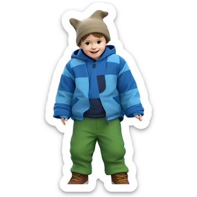 smiling boy with car hat sticker