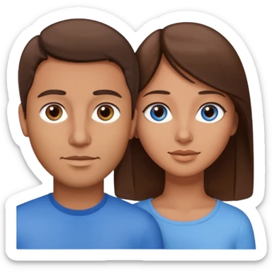 couple homme cheveux raide châtains, yeux bleu et femme cheveux raide chatains, yeux marron sticker