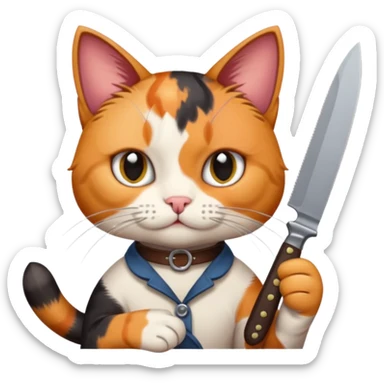 Elinde bicak olan caliko cinsi bir kedi sticker
