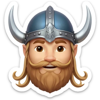 Clash of Clans aesthetic: Cinematic Playful Viking Portrait Emoji, Head tilted with a cheeky grin and twinkling eyes, featuring a compact, charming build with a modest, stylized Viking helmet and a playful beard, his face rendered in natural skin tone, Simplified yet irresistibly charming features, highly detailed, glowing with a warm, inviting radiance, high shine, spirited and lively, stylized with an air of whimsical Nordic mischief, soft glowing outline, capturing the essence of a playful Viking exuding friendly rogue charm! sticker