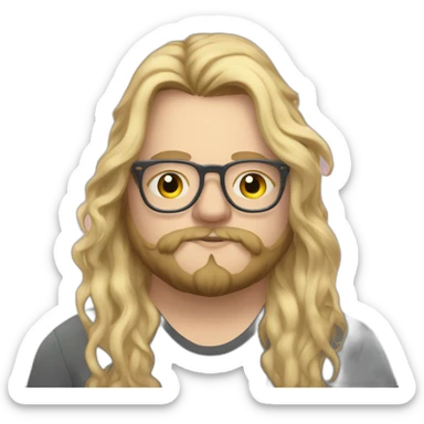 Chubby non binary Big lebowsky round glasses long blond hair chaotic beard vaporizer sticker