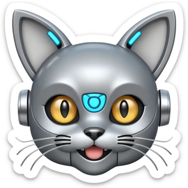 robot looking surprised with cat ears and looks funny sticker