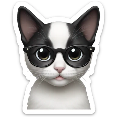 Black kitten with pearl glasses  sticker