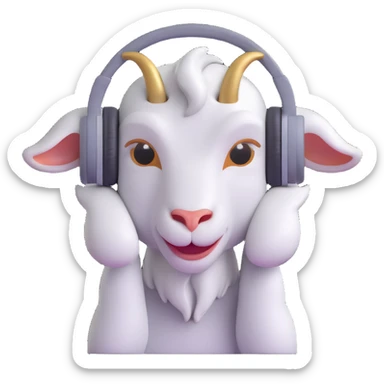 cool grey goat gamer with headphones, vibrant and expressive, 3D emoji style sticker