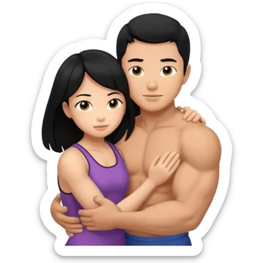 muscle Asian Man black hair hugging girl with black hair sticker