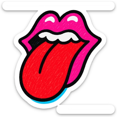 Rolling Stones tongue logo, bold red tongue, white teeth, iconic pop art style sticker