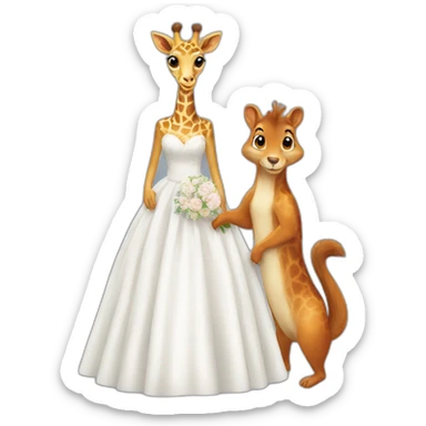 Giraffe and squirrel in wedding dress sticker