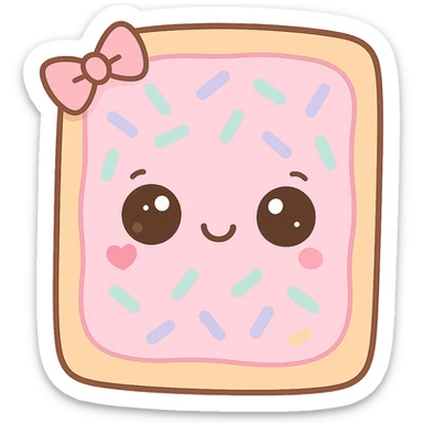 Make the chibi poptart even cuter by adding bigger sparkling eyes, a tiny heart on the cheek, a small bow on one corner, and a more playful smile. Keep the transparent background. sticker