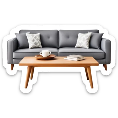A stylish living room with sofa, coffee table, and decorative items sticker