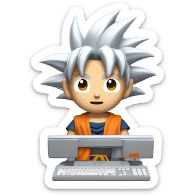 imagine goku in 3D with a gray aipon computer
 sticker