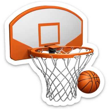 A close-up of a basketball shield and hoop with the ball swishing through the net, captured mid-air. The background emphasizes the tension and excitement of the moment, with the rim and net in sharp focus, showcasing the precision and skill of the sport. sticker
