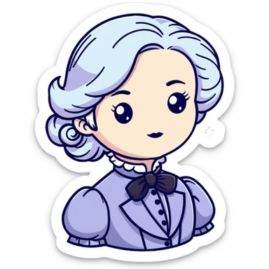 Victorian character with pale skin, white hair, and star-shaped eyes in elegant Victorian attire sticker