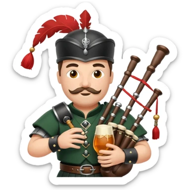 Warrior playing bagpipes chugging whiskey sticker