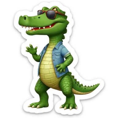 friendly anthropomorphised crocodile in casual clothing, wearing dark sunglasses, walking upright, relaxed pose sticker