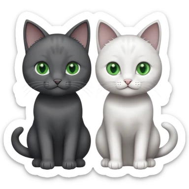 2 different coloured small cats including one dark grey and white cat and one completely solid dark grey cat with green eyes and only white paws sticker