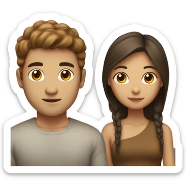Brown haird asian girl with brown haired guy sticker