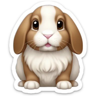 holland lop rabbit with floppy ears in apple iOS emoji style white underbelly but brown all over otherwise sticker