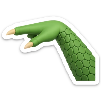 Side view of a cartoon-style reptile hand, palm facing down like the 🫳 emoji, green scaly skin, three visible claws, no background. sticker