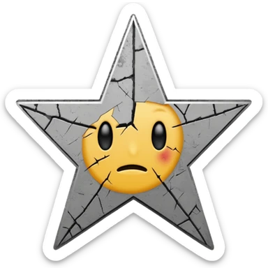 Minimalist emoji-style sticker of a cracked Walk of Fame star with a faint claw mark coming from below, grayscale and ash tones


 sticker