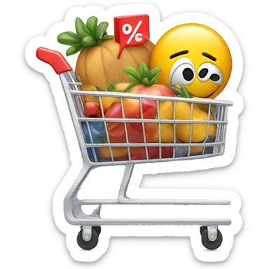 a shopping cart with discount symb sticker